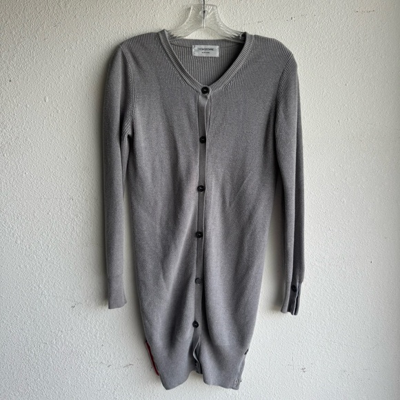 Thom Browne Grey Rib Knit Cardigan Sweater - Picture 1 of 6